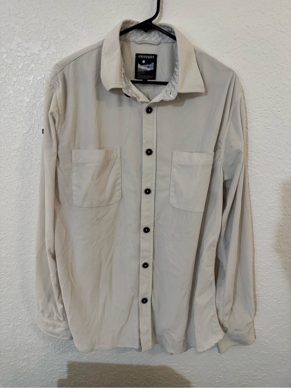 Swannies Corduroy Light Cream Button-Down Shirt with Dark Buttons